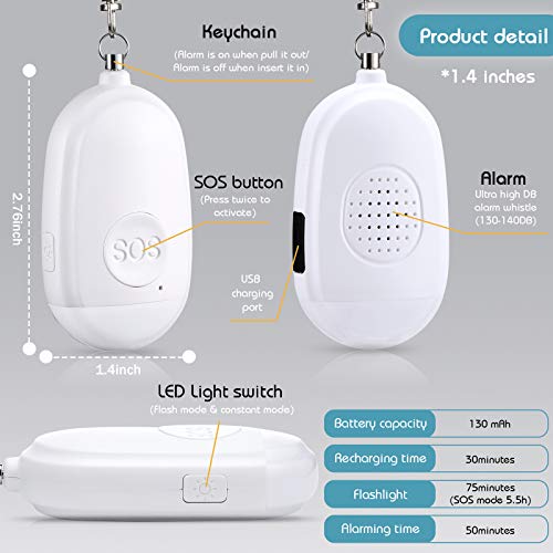4 Pieces Personal Security Alarm Keychain 130 dB Safety Alarm Self Siren Song Keychain with USB Rechargeable LED Flashlight for Women Kids Children Elders Men