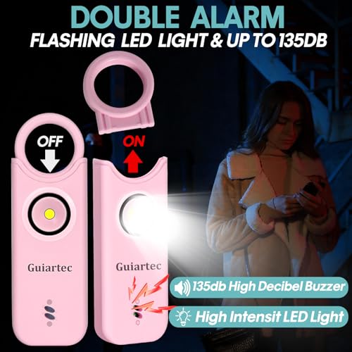 Rechargeable Personal Safety Alarm for Women, 135 dB Loud Self Defense Keychain Siren with LED Strobe Light, Personal Emergency Security Safe Devices Key Chain Alarms for Women Kids Elderly (Pink)