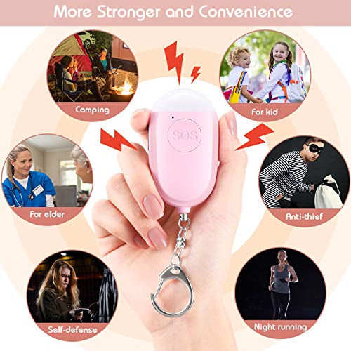 4 Pieces Personal Security Alarm Keychain 130 dB Safety Alarm Self Siren Song Keychain with USB Rechargeable LED Flashlight for Women Kids Children Elders Men