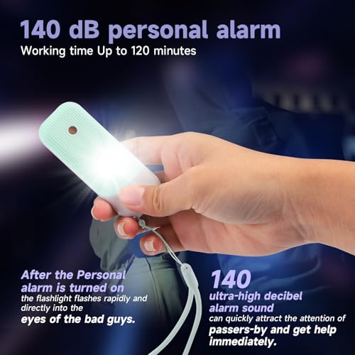 Personal Safety Alarm for Women - 140dB Self Defense Keychains Siren Whistle with Sos LED Strobe Light Personal Emergency Security Safe Devices Key Chain Alarms in 5 Pop Colors (Green)