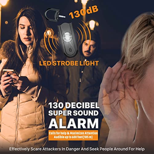 Safe Sound Personal Alarm, 2 Pack 130 dB Loud Siren Song Emergency Security Alarm Keychain with Strobe LED Light, Personal Sound Safety Siren for Women, Men, Children, Elderly (Black/Pink)