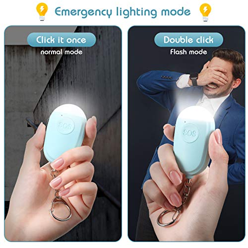 4 Pieces Personal Security Alarm Keychain 130 dB Safety Alarm Self Siren Song Keychain with USB Rechargeable LED Flashlight for Women Kids Children Elders Men