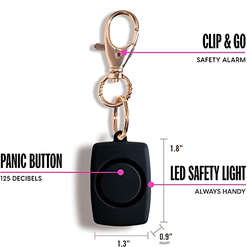 BLINGSTING Mini Personal Safety Alarm - 125 Decibel Self Defense Panic Alarm with Recessed Activation Button, LED Light & Keychain Clip - Black Soft Touch