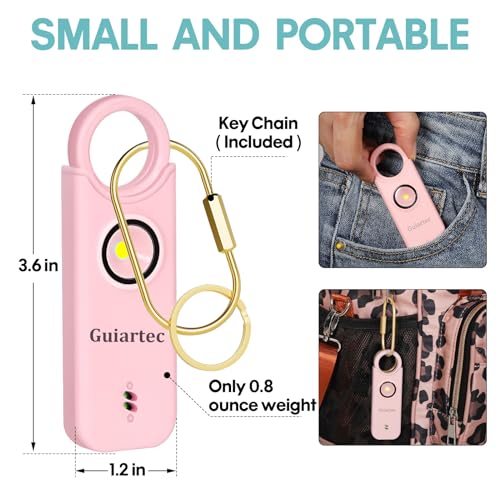 Rechargeable Personal Safety Alarm for Women, 135 dB Loud Self Defense Keychain Siren with LED Strobe Light, Personal Emergency Security Safe Devices Key Chain Alarms for Women Kids Elderly (Pink)