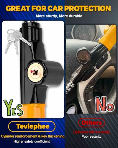 Tevlaphee Steering Wheel Lock Anti-Theft Device Security Car Lock Anti Theft Car Device Visible Car Steering Wheel Lock Antitheft Locking Devices Adjustable Car Wheel Lock for Cars with 3 Keys