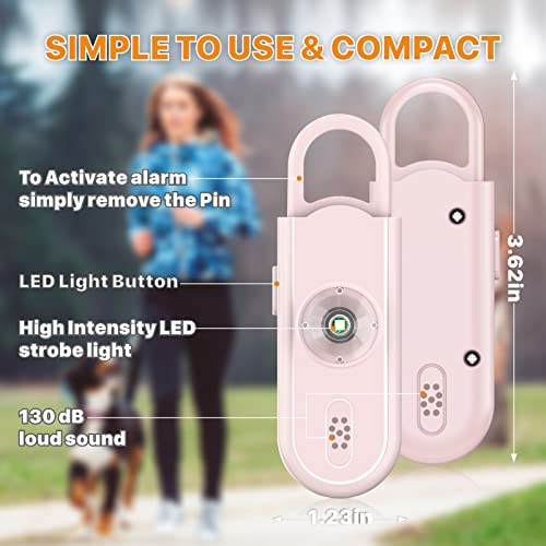 Safe Sound Personal Alarm, 2 Pack 130 dB Loud Siren Song Emergency Security Alarm Keychain with Strobe LED Light, Personal Sound Safety Siren for Women, Men, Children, Elderly (Black/Pink)