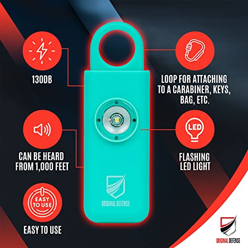 Original Defense® Siren Self Defense for Women - Personal Alarm for Women, Children, & Elderly - Recommended by Police - 130 dB Loud Self Defense Keychain Siren with LED Strobe Light (Mint)