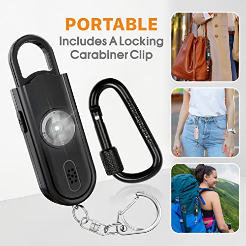 Safe Sound Personal Alarm, 2 Pack 130 dB Loud Siren Song Emergency Security Alarm Keychain with Strobe LED Light, Personal Sound Safety Siren for Women, Men, Children, Elderly (Black/Pink)