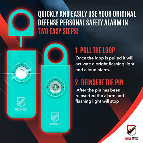 Original Defense® Siren Self Defense for Women - Personal Alarm for Women, Children, & Elderly - Recommended by Police - 130 dB Loud Self Defense Keychain Siren with LED Strobe Light (Mint)