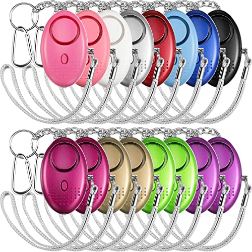 16 Pack Safe Sound Personal Alarm Keychain 130 dB Safe Alert Security Alarm Personal Safety Devices Self Defense Siren Security Keychain with LED Light Buckle for Women, Men, kids , Elderly 12 Color