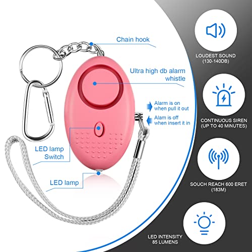 16 Pack Safe Sound Personal Alarm Keychain 130 dB Safe Alert Security Alarm Personal Safety Devices Self Defense Siren Security Keychain with LED Light Buckle for Women, Men, kids , Elderly 12 Color