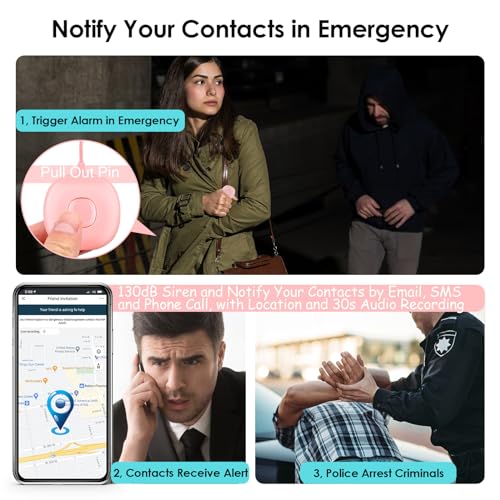 5-in-1 Personal Safety Alarm Keychain for Women, 130dB SOS and Notify Emergency Contact by Email/SMS/Phone Call, GPS Location and Audio Recording, Bluetooth Item Finder, Gifts for Girls Girlfriend