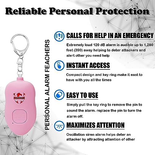 Fightsense Personal Alarm Keychain with Snap Hook, 130dB Siren Safety Alarm for Women LED Light (300m Audible) (Pink)