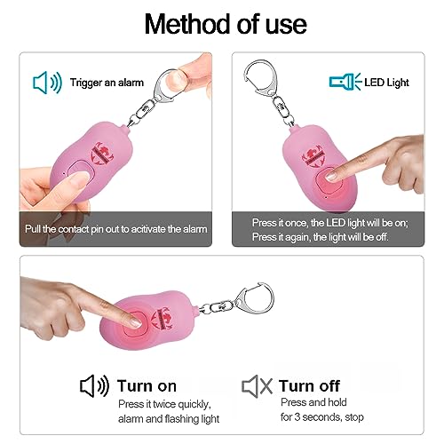 Fightsense Personal Alarm Keychain with Snap Hook, 130dB Siren Safety Alarm for Women LED Light (300m Audible) (Pink)