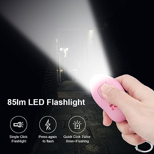 Fightsense Personal Alarm Keychain with Snap Hook, 130dB Siren Safety Alarm for Women LED Light (300m Audible) (Pink)