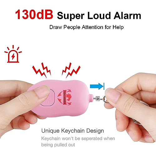 Fightsense Personal Alarm Keychain with Snap Hook, 130dB Siren Safety Alarm for Women LED Light (300m Audible) (Pink)