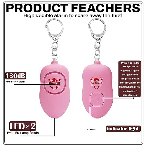 Fightsense Personal Alarm Keychain with Snap Hook, 130dB Siren Safety Alarm for Women LED Light (300m Audible) (Pink)