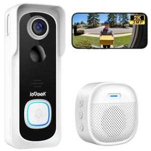 ieGeek Doorbell Camera Wireless No Subscription - Wireless Video Doorbell with Chime, Doorbell with Camera 1080P FHD, Voice Changer, 2-Way Audio, PIR Motion Detection, 2.4Ghz Wifi, Works with Alexa