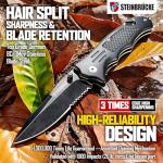 Steinbrucke Tactical Knife Pocket Knife Folding Stainless Steel 8Cr13Mov 3.4'' Blade, with Reversible Clip - Good Gift for Hunting Camping Survival Outdoor and Everyday Carry