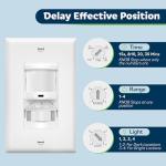 TOPGREENER in-Wall PIR Motion Sensor Light Switch, Occupancy Sensor Switch, On/Off Override, 4A, 400W, Single Pole, Neutral Wire Required, TSOS5-W, White, 2 Pack