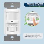 TOPGREENER in-Wall PIR Motion Sensor Light Switch, Occupancy Sensor Switch, On/Off Override, 4A, 400W, Single Pole, Neutral Wire Required, TSOS5-W, White, 2 Pack