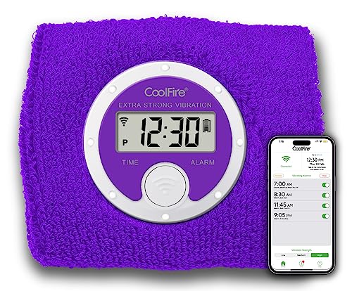 Coolfire - Vibrating Alarm Clock Sweatband, Silent Wake Yourself Up Wristband Vibrating Alarm Watch for Couples, Students, Easy to Set on User-Friendly App, Hearing Impaired, USB Chargeable ((Purple)