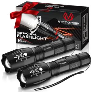 Victoper LED Flashlight 2 Pack, Bright 2000 Lumens Tactical Flashlights High Lumens with 5 Modes, Waterproof Zoomable Flash Light for Outdoor, Gifts for Father's Day Camping Essentials Camper Gear