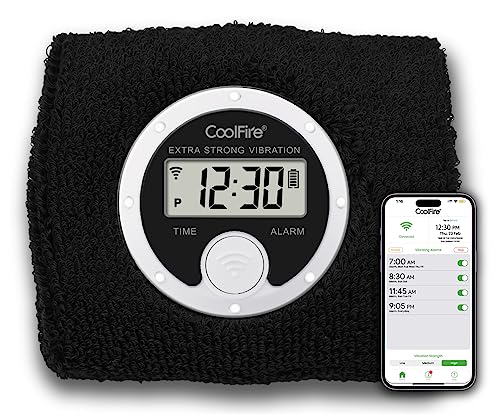 Coolfire - Vibrating Alarm Clock Sweatband, Silent Wake Yourself Up Wristband Vibrating Alarm Watch for Couples, Students, Easy to Set on User-Friendly App, Hearing Impaired, USB Chargeable (BLK)