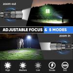 LeKaufen 10000 Lumens XHP70 Tactical Flashlight for Rifle - Picatinny Rails Mount Flashlight with Pressure Switch, 5 Modes Adjust Focus Rechargeable Picatinny Flashlight for Tactical Outdoor