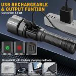 LeKaufen 10000 Lumens XHP70 Tactical Flashlight for Rifle - Picatinny Rails Mount Flashlight with Pressure Switch, 5 Modes Adjust Focus Rechargeable Picatinny Flashlight for Tactical Outdoor