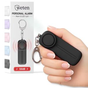 Personal Alarm Keychain for Women Self Defense - Loud Safety Whistle Alert Device with LED Light – 130 dB Emergency Security Handheld Siren Key Chain by WETEN, Black