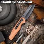 FLISSA Folding Knife, 4-3/4" Reverse Tanto Folding Pocket Knife, Black Stonewash Blade, Wood Handle, for Hunting, Survival, Camping and Outdoor Activities, Great Gifts for Dad