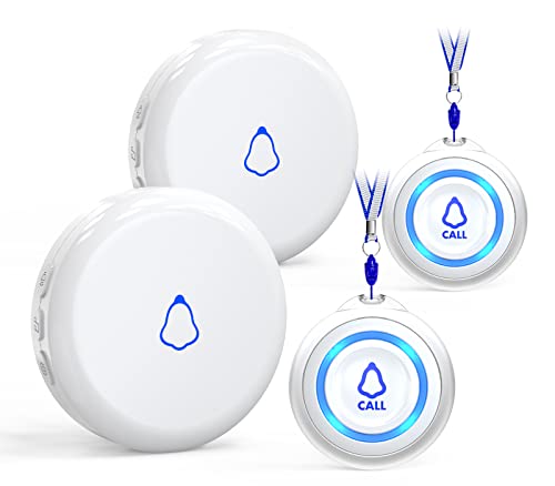 Caregiver Call Button for Elderly Seniors: Wireless Caregiver Pager, Nurse Call Panic Buttons Patient Help Alarm, Personal Wearable Emergency Alert System for Elderly Senior at Home (500 Ft Range)