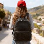 Black Studded Punk Backpack for Women