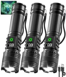 3-Pack High Lumens Rechargeable Tactical Flashlights