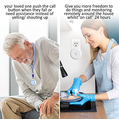 Caregiver Call Button for Elderly Seniors: Wireless Caregiver Pager, Nurse Call Panic Buttons Patient Help Alarm, Personal Wearable Emergency Alert System for Elderly Senior at Home (500 Ft Range)