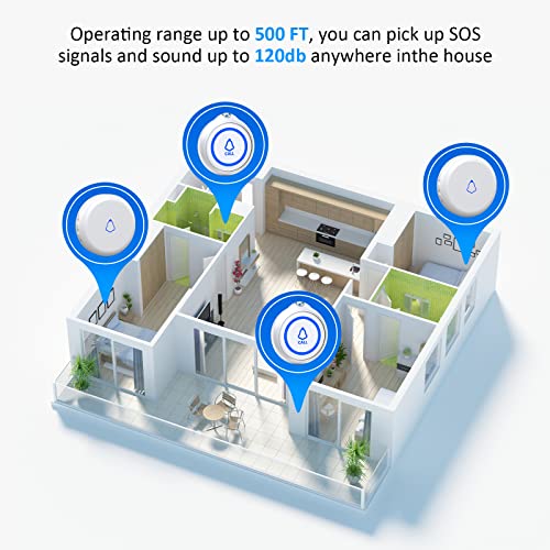 Caregiver Call Button for Elderly Seniors: Wireless Caregiver Pager, Nurse Call Panic Buttons Patient Help Alarm, Personal Wearable Emergency Alert System for Elderly Senior at Home (500 Ft Range)