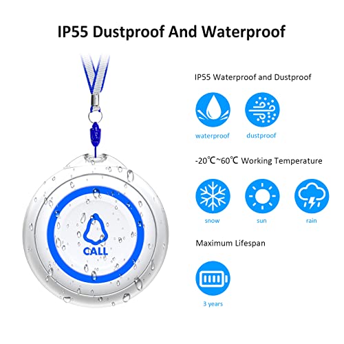 Caregiver Call Button for Elderly Seniors: Wireless Caregiver Pager, Nurse Call Panic Buttons Patient Help Alarm, Personal Wearable Emergency Alert System for Elderly Senior at Home (500 Ft Range)