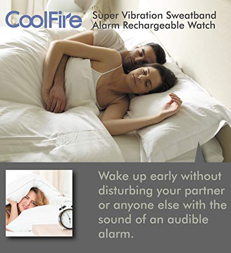 Coolfire Vibrating Alarm Clock - Silent Alarm Wristband Vibrating Alarm Watch. Silent Wrist Shock Alarm Clock. Vibration Alarm Bracelet Alarm Clock Deep Sleeper & Vibrate Alarm (red)