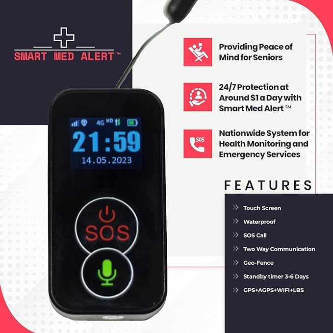 Stay Safe Alert - Elderly Cellular Medical Alert Device| Better Quality of Life | Wearable Panic Button Necklace | Medical Alert Systems for Seniors | Water Resistant with Built-in Fall Detector