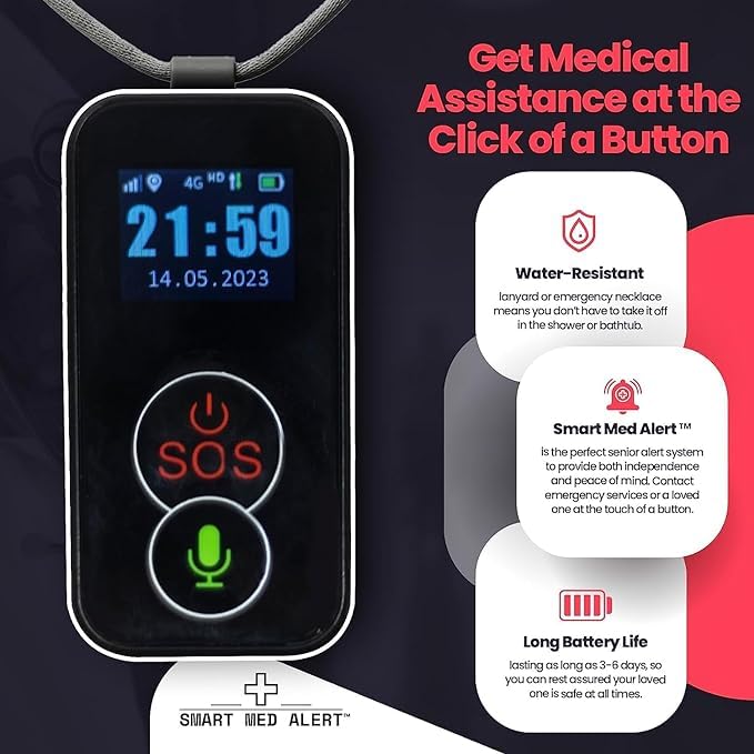 Stay Safe Alert - Elderly Cellular Medical Alert Device| Better Quality of Life | Wearable Panic Button Necklace | Medical Alert Systems for Seniors | Water Resistant with Built-in Fall Detector
