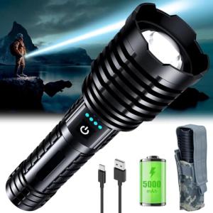 Super Bright Led Rechargeable Flashlight 2000000 High Lumens,Tactical High Powered Flashlight,Bright Flashlights With 5 Light Modes,Zoomable,IP67 Waterproof Powerful Flashlights For Camping Home