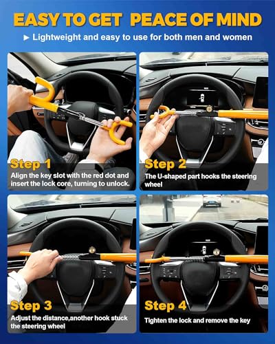 Tevlaphee Steering Wheel Lock Anti-Theft Device Security Car Lock Anti Theft Car Device Visible Car Steering Wheel Lock Antitheft Locking Devices Adjustable Car Wheel Lock for Cars with 3 Keys