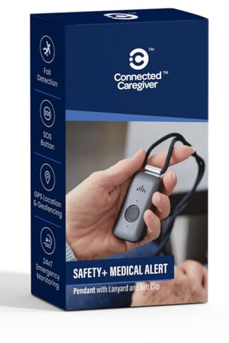 Safety+ 4G Medical Alert System: Fall Detection, GPS Location, 24/7 Monitoring, Mobile Caregiver App, Small, Lightweight-Call to Activate Wireless Call Button, Personal Safety, Wearable Panic Button