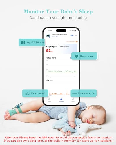Babytone Baby Oxygen Monitor, Baby Sleep Monitor, Tracking Avg O2, Pulse Rate and Movement for Infant, Wearable Foot Monitor with Bluetooth and APP, for 0-36 Months Newborn's Sleep (Newest Version S1)