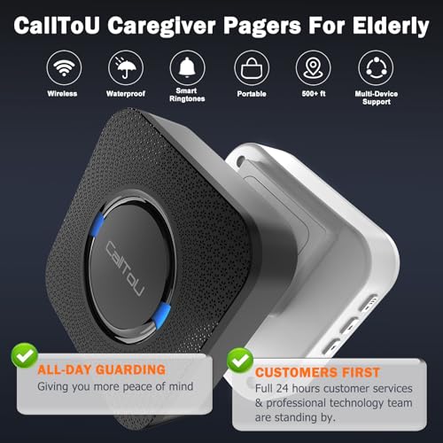 CallToU Caregiver Pager Wireless Call Bell Alert Button for Seniors/Elderly/Patients 1 Plugin Receiver 1 Waterproof Transmitter