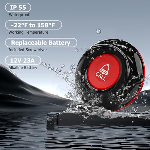 CallToU Caregiver Pager Wireless Call Bell Alert Button for Seniors/Elderly/Patients 1 Plugin Receiver 1 Waterproof Transmitter