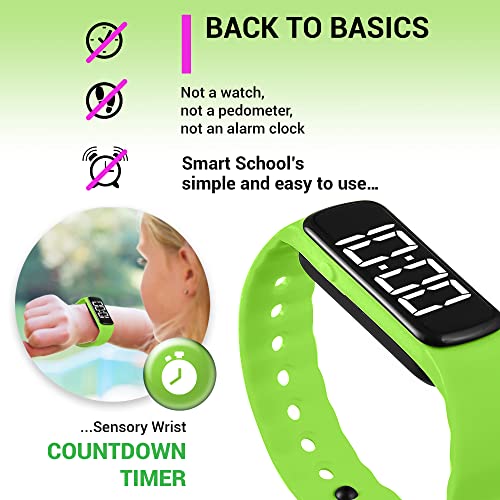 Smart School Educational Products Sensory Wrist Timer for Kids, Teachers, Students, Simple Reminder Watch with Silent Alarm Clock Wristband, Classroom Countdown (Green)