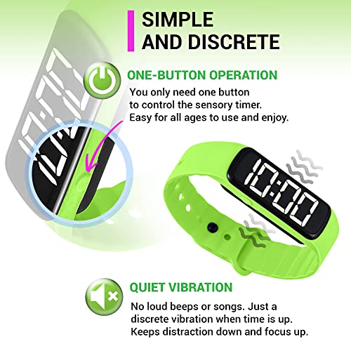 Smart School Educational Products Sensory Wrist Timer for Kids, Teachers, Students, Simple Reminder Watch with Silent Alarm Clock Wristband, Classroom Countdown (Green)
