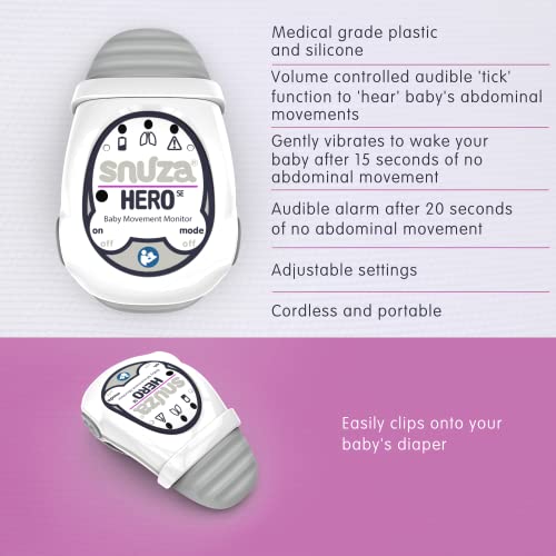 SNUZA HERO Baby Abdominal Movement Monitor: Real-time Alerts for No Breathing, Gentle Vibration Rousing, Portable & Wearable, Medical Grade Material. Safer Sleep for Infants. Peace of Mind for Parents